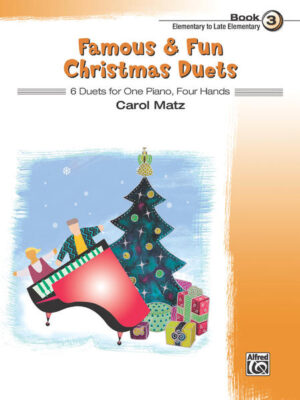 Famous & Fun Christmas Duets, Book 3, contains 6 timeless carefully graded elementary to late elementary Christmas-season favorites. These works have been artfully arranged and balanced for two evenly skilled players. Titles: Dance of the Sugar-Plum Fairy (from The Nutcracker) * Deck the Halls * Ding, Dong, Merrily on High * Silent Night * Ukrainian Bell Carol * We Wish You a Merry Christmas.