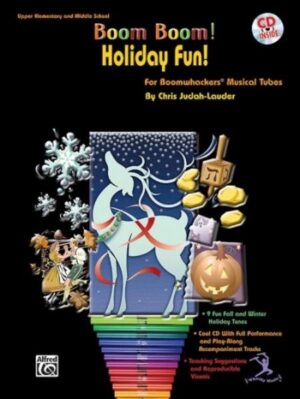 Written by master teacher and clinician Chris Judah-Lauder, this fun presentation includes a play-along CD with full performance and accompaniment tracks. Boomwhackers® were recorded live in the studio for all books in the Boom Boom! series. Teaching suggestions and reproducible visuals are included. Appropriate for upper elementary and middle school. The nine fun fall and winter holiday tunes are: The Chicken Dance * The Ghost of Tom * Peter, Peter, Pumpkin Eater * Hanukkah * Jingle Bells * Deck the Halls * Santa Rap * Grandma Got Run Over by a Reindeer * We Wish You a Merry Christmas.