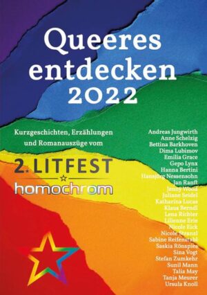 "Queeres entdecken 2022" ist der zweite Band des Litfests homochrom in Köln und bietet ein buntes Panorama aktueller, ausgewählt guter queerer Literatur. Im Juli 2022 lasen 36 Autor*innen ihre abwechslungreichen Texte beim 2. Litfest, dem bisher größten Festival für deutschsprachige Literatur mit LSBTIAQ-Bezug, welches im August 2021 erstmals stattfand. Neben den Lesevideos und Podcasts erscheinen in dieser Anthologie, die zu einem kostengünstigen Preis angeboten werden, auf prallen 376 Seiten stolze 24 der besten Kurzgeschichten, Erzählungen und Romanauszüge mit einer Leselänge von zirka 25-30 Minuten, einschließlich aller drei Publikumspreisgewinner und mehrerer unveröffentlichter Texte, um von dir entdeckt zu werden - und um dir hoffentlich Lust auf mehr queere Literatur zu machen.