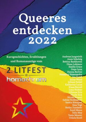 "Queeres entdecken 2022" ist der zweite Band des Litfests homochrom in Köln und bietet ein buntes Panorama aktueller, ausgewählt guter queerer Literatur. Im Juli 2022 lasen 36 Autor*innen ihre abwechslungreichen Texte beim 2. Litfest, dem bisher größten Festival für deutschsprachige Literatur mit LSBTIAQ-Bezug, welches im August 2021 erstmals stattfand. Neben den Lesevideos und Podcasts erscheinen in dieser Anthologie, die zu einem kostengünstigen Preis angeboten werden, auf prallen 376 Seiten stolze 24 der besten Kurzgeschichten, Erzählungen und Romanauszüge mit einer Leselänge von zirka 25-30 Minuten, einschließlich aller drei Publikumspreisgewinner und mehrerer unveröffentlichter Texte, um von dir entdeckt zu werden - und um dir hoffentlich Lust auf mehr queere Literatur zu machen.