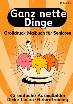 Ein einfaches Großdruck Malbuch für Senioren, Rentner und Malgruppen inklusive Gehirntraining (Ausmalideen / Anweisungen). 42 Malseiten rund um Gegenstände im Haus, Essen und Trinken, Spielen und Spaß. Stundenlanger Malspaß allein, mit einem Malpartner oder in einer Gruppe. Mit dicken Linien und durchnummerierten Seiten. Fördert Konzentration, Kreativität und Feinmotorik. Kurzweilige Malstunden für ältere oder kognitiv eingeschränkte Personen.