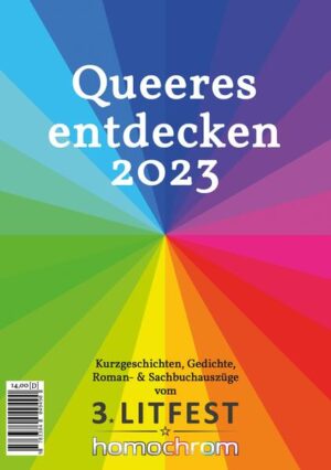 »Queeres entdecken 2023« ist der dritte Sammelband des Litfests homochrom in Köln und bietet ein buntes Panorama aktueller, ausgewählt guter queerer Literatur. Im Herbst 2023 lasen 23 Autor*innen ihre abwechslungsreichen Texte beim 3. Litfest homochrom, einem von bloß fünf Festivals für LSBTIAQ-Literatur in Europa. Der Großteil der Lesungen ist auch als Videos und Podcasts veröffentlicht. Die Lesetexte von 15 dieser Autor*innen erscheinen in dieser Anthologie auf prallen 247 Seiten, darunter viele unveröffentlichte Kurzgeschichten, mehrere Gedichte sowie einige Roman- und Sachbuchauszüge. Mit einer Leselänge von zirka 20 Minuten sind die Texte ideal, um zwischendurch oder unterwegs von dir entdeckt zu werden - und um dir hoffentlich Lust auf mehr queere Literatur zu machen.