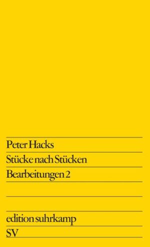 Wie für Berthold Brecht ist auch für Peter Hacks die Bearbeitung vorgegebener dramatischer Werke ein wichtiger, selbstständiger Teil seines Schaffens. Nach den Bearbeitungen des aristophanischen Frieden und des Lust- und Trauerspiels Die Kindermörderin von Heinrich Leopold Wagner (edition suhrkamp Band 47) legt Peter Hacks jetzt den zweiten Band seiner Stücke nach Stücken vor. Polly, John Gays Fortsetzung seiner berühmten Bettleroper, dient Hacks dazu, aus der Hauptfigur des Stückes eine positive Heldin zu machen: Polly wechselt vom Millieu der Londoner Huren und Straßenräuber in das der Neuen Welt, wo sie nicht nur ihren Ehemann Mackie Messer wiederfindet, sondern unter Pionieren und Piraten, Militärs und Freudenmädchen, Indianern und Betrügern die vertrauten Sitten ihrer Heimat. Die schöne Helena, von Offenbach und seinen Librettisten Meilhac und Halévy bereits aus der Homerzeit ins zweite Kaiserreich geholt, um dort Korruption und doppelbödige Moral zu attackieren, wird in der Neufassung von Hacks - einer »Operette für Schauspieler« - zu einem Hohelied der Sinnlichkeit. Das Vergnügen resultiert aus der Geschichte, wie sie vorgeführt wird: Hacks Dialog ist doppelbödig und gespickt mit zeitkritischen Anspielungen, doch verläßt er nie die Stilebene, die er selbst als »Antike der Poesie« bezeichnet.