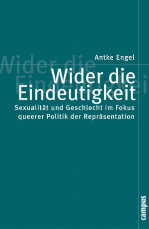 Die Autorin legt eine feministische Analyse im Anschluss an die Queer Theory vor. Die binäre, heterosexuelle Geschlechterordnung ist im Sinne einer Heteronormativität in Sprache und Repräsentation ebenso wirksam wie in Recht, Ökonomie und Kultur. Antke Engel entwickelt eine Politik der Repräsentation, die eine Strategie der "Veruneindeutigung" von Geschlecht und Sexualität als Alternative zur feministischen Identitätspolitik begründet.