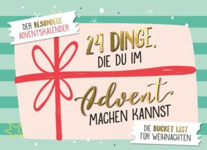 Die Bucket List für eine unvergessliche Adventszeit! • Das perfekte Geschenk für deine Lieblingsmenschen • 24 kreative, lustige und besinnlich Ideen für drinnen und draußen • Handlicher Aufstellkalender mit Spiralbindung und Hingucker-Effekt • Wunderschön gestaltet, jeder Tag ein kleines Kunstwerk Advent, die Zeit der Vorfreude! Mit dieser Bucket List wird die Adventszeit wieder zu der, die sie in der Kindheit einmal war: eine Zeit voller Freude, Entdeckungen, Spaß und Magie. Ob ein Weihnachts-Fotoshooting, der Besuch einer Eis-Disco, ein Blick in die Zukunft oder die Einladung zu einem Adventsbrunch: In diesem Bucket-List-Adventskalender gibt es jeden Tag eine neue Idee, die dir das Warten auf Weihnachten verkürzt und die Adventszeit unvergesslich macht. Der wunderschön gestaltete Kalender und zaubert garantiert ein Lächeln auf deine Lippen. Genieße die Adventszeit mit allen Sinnen!