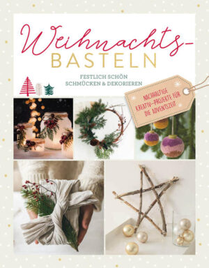 Wunderschöne Weihnachtsbastelzeit Ganz schön kreativ: 43 Modelle sorgen für Weihnachtszauber Ganz schön easy: Praxistipps und Arbeitsschrittfotos helfen beim Nachbasteln Ganz schön nachhaltig: alle Modelle mit umweltfreundlichen Materialien Ganz schön schnell: inklusive 10 festlichen Last-Minute-Ideen Wenn die Abende wieder länger werden und der Advent vor der Tür steht, wird es zu Hause so richtig gemütlich. Die passende Dekoration dafür machen Sie dieses Jahr einfach selbst! Denn was gibt es jetzt Schöneres, als beim Basteln die Vorfreude auf die Weihnachtszeit zu steigern? Mit den 43 kreativen Modellen in diesem Buch kommen Sie in Festtagsstimmung. Ob Baumschmuck, Deko oder Geschenkverpackungen: Alles ist mit umweltfreundlichen Materialien aus Haushalt und Natur umsetzbar. Dekorieren Sie mit niedlichen Zapfentieren, pflanzen Sie einen Adventskalenderwald aus Pappe, basteln Sie kleine Glücksengel für Ihre Liebsten oder rustikale Sterne aus Ästen. Es soll mal richtig schnell gehen? Auch dafür ist gesorgt mit 10 liebevollen Last-Minute-Ideen. Ganz schön weihnachtlich: Freuen Sie sich auf Ihre kreative Adventszeit!