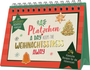 24 köstliche Backrezepte, die die Wartezeit auf Weihnachten versüßen! • Das perfekte Geschenk für deine Lieblingsmenschen • Stimmungsvolle Fotos und leckere Rezepte in weihnachtlichem Design • Handlicher Aufstellkalender mit Spiralbindung zum einfachen Umblättern und Lesen des Rezeptes auf der Rückseite • Praktischer Tischkalender zum Aufstellen mit Spiralbindung • Ideal für den Schreibtisch oder als kleines Geschenk für einen lieben Menschen. Genießt die Adventszeit mit allen Sinnen! In diesem süßen Rezept-Adventskalender gibt es jeden Tag ein neues köstliches Rezept für Leckereien zum Teilen, Schenken und Naschen. Von klassischer Kokosmakrone bis hippen Limetten-Kipferl, schnellen Zimtschnecken bis Lebkuchen-Cupcakes und coolen Gin-Trüffeln bis feinen Espresso-Pralinen - mit diesen Rezepten fällt das Warten auf's Christkind wahrlich nicht schwer. Der praktische Aufstellkalender lässt sich beim Backen einfach auf die Arbeitsplatte stellen und bietet auf jedem Kalenderblatt vorne das Rezeptfoto und auf der Rückseite das Rezept zum Nachbacken.