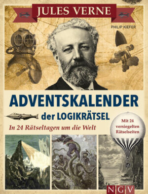 Mit Jules Verne durch den Advent • Abenteuerlich & nostalgisch: Mit Kapitän Nemo & Co. auf Rätseltour um die Welt • Logikrätsel mit 24 versiegelten Rätselseiten: Das perfekte Advents-Geschenk zum kreativen Grübeln • Liebevoll gestaltet im Stil von Jules Verne und der Viktorianischen Epoche: Voller Illustrationen aus seinen Werken • 4 spannende Abenteuer mit 24 Logikrätseln: Nach Atlantis, zum Nordpol, Mond und Mittelpunkt der Erde • Kniffliger Rätselspaß: Für niveauvolle Rätselfreunde und Fans von Jules Verne • Von Spiegel-Bestseller-Autor Philip Kiefer Kniffliger Rätselspaß voller Nostalgie und Abenteuer - Logikrätsel mit 24 versiegelten Rätselseiten Kapitän Nemo und viele andere Helden aus Jules Vernes Abenteuern benötigen Ihre Mithilfe! Kommen Sie an Bord der »Nautilus« und tauchen Sie ein in die fantastische Welt von Jules Verne. Begleiten Sie seine bekannten Romanhelden bei ihren abenteuerlichen Reisen nach Atlantis, zum Mittelpunkt der Erde und sogar zum Mond. Fliegen Sie mit dem Ballon ins Herz von Afrika und trotzen Sie Eis und Sturm am Nordpol. Jeden Tag lösen Sie dabei kreative Rätsel, mit denen Sie Ihre Beobachtungsgabe und Ihr logisches Denken testen können. Eine abwechslungsreiche Rätselwelt voller Abenteuer und Überraschungen wartet auf Sie! Dieser von den berühmten Erzählungen von Jules Verne inspirierte Adventskalender entführt Sie auf eine unterhaltsame Reise ins Viktorianische Zeitalter. Erleben Sie spannende Abenteuer und reisen Sie in 24 Rätseltagen um die Welt. Werden Kapitän Nemo & Co. mit Ihrer Hilfe alle Rätsel lösen können und ihre Ziele erfolgreich erreichen? Freuen Sie sich auf einen fantasievollen Rätselspaß voller Nostalgie und Abenteuer!