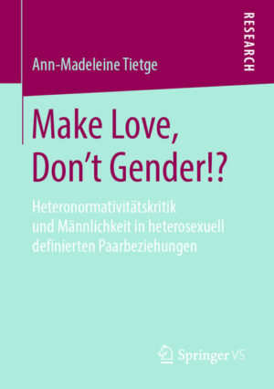 Leider hat der Verlag Springer Fachmedien Wiesbaden GmbH es versäumt, dem Buchhandel eine Inhaltsangabe zu dem Buch "Make Love, Dont Gender!?Heteronormativitätskritik und Männlichkeit in heterosexuell definierten Paarbeziehungen" von Ann-Madeleine Tietge zur Verfügung zu stellen. Das ist bedauerlich, aber wir stellen unseren Leser und Leserinnen das Buch trotzdem vor.