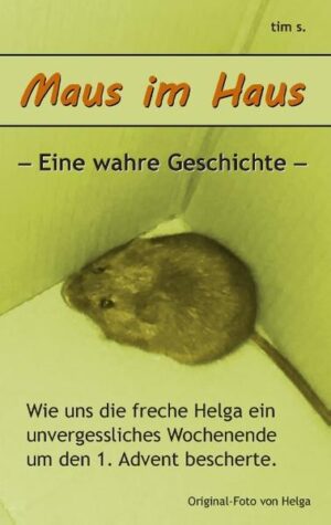 Maus im Haus - Wie uns die freche Helga ein unvergessliches Wochenende um den 1. Advent bescherte. Eigentlich will er doch nur ein paar ruhige und entspannte Tage bei seiner Freundin auf dem Land verbringen, doch das geplante Wochenende kommt für alle ganz anders: Ein tierischer Gast schleicht sich uneingeladen in die Wohnung und raubt beiden den Schlaf und die Nerven. In einem aufregenden Abenteuer gilt es nun, die Maus lebend aus dem Haus zu bekommen - und das so schnell wie möglich. Ob und wie die Maus aus der Wohnung befreit werden kann und wie sie überhaupt zu ihrem Namen kommt, erfahren Sie spannungsvoll in der Ich-Erzählperspektive. Eine gruselige aber doch tierisch lustige Geschichte, welche sich in dieser Form tatsächlich um den 1. Advent 2014 am Rande von Deutschland ereignet hat.