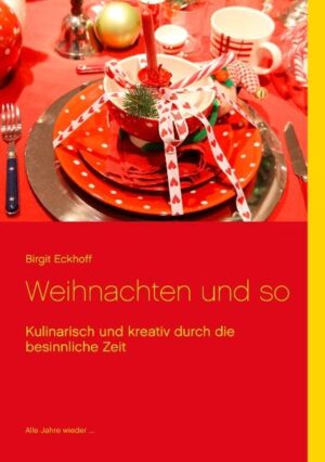 Alle Jahre wieder freuen sich primär Kinder auf die Adventszeit. Leider ist einigen großen Menschenkindern der Zauber dieser Zeit verloren gegangen. Machen wir uns gemeinsam auf die Suche und begleiten Sie mich auf eine vorweihnachtliche Schlemmer - und Sinnesreise. In diesewm Buch finden Sie Rezepte für leckere Plätzchen, Pralinen oder kleine Geschenke aus der Küche - gepaart von besinnlichen Zitaten, kleinen Geschichten und weiteren kreativen Ideen.