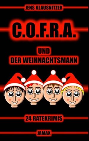 Hallo! Wir sind die Detektive Chiara, Otto, Roman und Annalena. Genau, die zwei Mädchen und die zwei Jungen von der Vorderseite. Ganz links, das ist Chiara. Der Rothaarige heißt Otto und der neben ihm Roman. Ich bin Annalena, die mit den blonden Haaren. Zu unserem Team gehört auch noch der Labrador Finn, der Hund unserer Nachbarin. Aber Finn wollte nicht mit auf das Bild. Als C.O.F.R.A. lösen wir spannende Fälle. Nachmittags, nach der Schule. Aber auch an den Wochenenden und an irgendwelchen Feiertagen. Dabei haben wir es mit Dieben, Einbrechern, Erpressern, Entführern und anderen Typen zu tun. Deshalb hilft uns manchmal eine echte Kriminalkommissarin, die Lisa. Wollt ihr mit uns ermitteln? Ja? Super! Klasse! Wahnsinn! Dann öffnet doch gleich mal dieses Buch. Wir haben vierundzwanzig Fälle aufgeschrieben. Die müssen wir gemeinsam lesen und lösen. Also haben wir jetzt eine Menge zu tun, in der Weihnachtszeit …