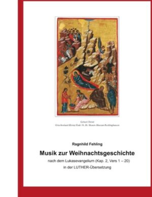 Die vorliegenden Musiknoten zur Weihnachtsgeschichte beinhalten wörtlich den Text des Lukasevangeliums (s. o.) in der seit vielen Generationen vertrauten LUTHER-Übersetzung für Gesang (Einzelstimmen und/oder Chor) und Instrumentalbegleitung (Tasteninstrument und/oder beliebige andere Instrumente) für Kinder, Jugendliche und Erwachsene. Diese Musik kann bereits von einem einzelnen Musizierenden aus- und aufgeführt werden, der die Texte singt und sich selbst auf einem Tasteninstrument begleitet, aber auch mit mehreren (bis beliebig vielen) Musizierenden - siehe „Aufführungsmöglichkeiten“ (in Teil 1 bzw. Ausgabe A: S. 27, in Teil 2 bzw. Ausgabe B: S. 21). Eingeleitet durch ein instrumentales Vorspiel (1), das zweimal als Zwischenmusik (4) und (14) wiederkehrt, später unterbrochen durch eine Zwischenmusik „2. Spielstück" (an der Krippe:) (6) und (11) und abgeschlossen durch ein Nachspiel (16) und (18), das einen Nachbesinnungstext (17) „umrahmt“, sind nur drei verschiedene Instrumentalstücke für sieben Einsätze gegeben, so dass die Gesamtaufführung auch von Kindern und Jugendlichen (wie auch von erwachsenen „Laien“) gut zu bewältigen ist, darüber hinaus als Musik reizvoll ist für Menschen aller Altersstufen. Aufführungsdauer: 11 - 12 Minuten