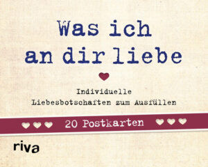 Egal ob es eine Einladung zum Essen ist, eine spontane Liebeserklärung, ein »Ich vermisse dich« oder ein kleines Dankeschön - mit den »Was ich an dir liebe«-Postkarten werden Liebesnachrichten besonders originell und sorgen für eine echte Überraschung beim Empfänger. Der Partner findet sie entweder im Briefkasten, morgens auf dem Frühstückstisch oder abends auf dem Schuhregal. Wo auch immer der liebste Mensch gerade ist, mit diesen Postkarten kann man ihm zeigen, dass man an ihn denkt und ihn unglaublich lieb hat. Mehr Informationen und weitere tolle Produkte zum Bestseller »Was ich an dir liebe« von Alexandra Reinwarth gibt es unter: www.was-ich-an-dir-liebe.de