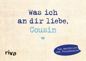 Zu einem Cousin haben wir oft eine ganz entspannte Beziehung, denn er gehört nicht zu unserer engsten Familie. Wir können Spaß mit ihm haben, ihm unser Herz ausschütten und uns ihm nah fühlen. Was ich an dir liebe, Cousin bietet die Möglichkeit, ihm einmal Danke zu sagen und ihm zu zeigen, wie wichtig er einem ist. Tiefgründige, witzige und emotionale Fragen machen dieses Buch zu einem einzigartigen und ganz persönlichen Geschenk für deinen Cousin - zum Geburtstag, zu Weihnachten oder einfach zwischendurch.