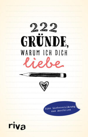 Was gibt es Schöneres als eine ganz persönliche Liebeserklärung? Mit diesem Buch kann man dem Partner gleich 222 Gründe aufzeigen, warum er oder sie etwas ganz Besonderes ist. Durch das Vervollständigen der Sätze entsteht eine wundervolle Botschaft. Ausgefüllt ist es ein individuelles Geschenk für den Lieblingsmenschen, das schöne Erinnerungen weckt, die eigenen Gefühle zum Ausdruck bringt und ganz neue Perspektiven auf die Beziehung ermöglicht.