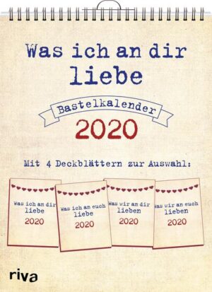 Ob Fotos vom letzten gemeinsamen Urlaub für die beste Freundin, romantische Erinnerungen für die oder den Liebsten oder Bilder der Enkel für Oma und Opa: Dieser Bastelkalender ist ein ganz persönliches Geschenk, an dem sich der Beschenkte ein Jahr lang erfreuen kann. Neben dem Kalendarium enthält der liebevoll gestaltete Monatskalender viel Platz zum Einkleben von Fotos oder Malen von Bildern sowie zum Hinzufügen kurzer Texte. Vier verschiedene Deckblätter sorgen zudem dafür, dass du (oder ihr!) deinen (oder eure!) Beschenkten auf passende Weise ansprechen kannst. Mehr Informationen und weitere tolle Produkte zum Bestseller »Was ich an dir liebe« von Alexandra Reinwarth gibt es unter: www.was-ich-an-dir-liebe.de