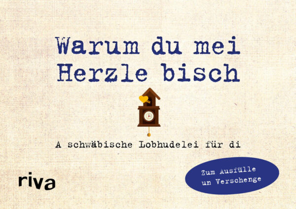 »Was ich an dir liebe« gibt’s jetzad au uff schwäbisch. Drin sind Frage un Denkanstößle, die dir helfed, deim Herzbubbele zu sage, wie gern du's hasch. Uff jeder Seide gibd’s a Frag, wo'd loabhudle koasch un au ganz viiiele Schmeicheleien zum Akreuze. So hasch in Nullkommanix en subber Gschengle für dei persönliches Herzbläddle un gündschdig isch’s a noch. Do koasch nix falsch mache!