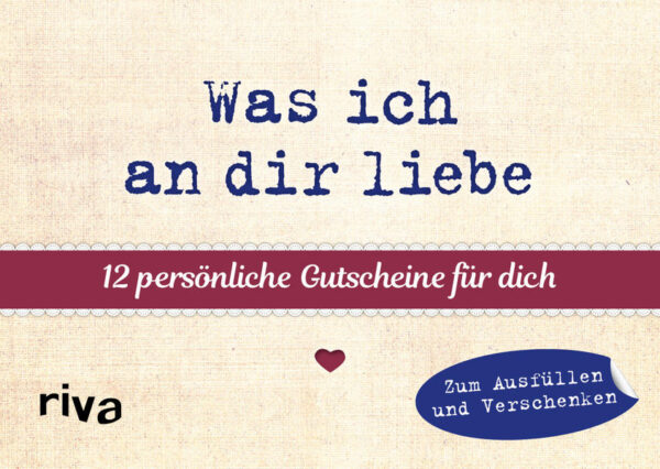 Eine glückliche Beziehung lebt von gemeinsamen Erlebnissen und der Zeit, die man miteinander verbringt. Was kann man seinem Partner oder seiner Partnerin also Schöneres schenken als 12 persönliche Gutscheine mit verrückten und zugleich liebevollen Ideen für Ausflüge und gemeinsame Unternehmungen oder dem Versprechen, unangenehme Pflichten zu erledigen. Ganz im Stil der Bestsellerreihe »Was ich an dir liebe« können die heraustrennbaren Gutscheine individuell ausgefüllt und angekreuzt werden. Zusammen mit den schönen Zitaten auf der Rückseite und der aufwendigen, farbigen Gestaltung sind sie ein wertvolles Geschenk für einen Menschen, den man liebt. Mehr Informationen und weitere tolle Produkte zum Bestseller »Was ich an dir liebe« von Alexandra Reinwarth gibt es unter: was-ich-an-dir-liebe.de