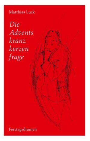 Die Adventskranzkerzenfrage enthält die besten und gleichzeitig einzigen satirischen Festtagsdramen des Autors Matthias Luck. Die im Buch aufgeworfene Frage entscheidet über das Wohl und das Wehe in der Vorweihnachtszeit. Laut vorgetragen kommen die Gedichte und die darin enthaltenen weihnachtlichen Todesfälle, Morde, Trennungen und Stubenbrände erwiesenermaßen am besten zur Geltung. Inhalt: 5 packende längere Dramen 5 gleichermaßen packende, jedoch kürzere Dramen