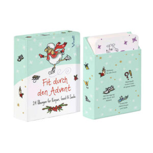 Nutzen Sie die Adventszeit, um fit zu bleiben! Tun Sie Körper, Geist und Seele etwas Gutes. Diese praktische Adventskalender-Box hält für jeden Tag bis zu Heiligabend eine Fitnessübung oder Denksportaufgabe, einen Besinnungsimpuls oder Wellnesstipp bereit. Erleben Sie den Advent mit allen Sinnen! • 24 Karten in handlichem Format auf stabilem Karton • einfach umzusetzende Tipps für jedermann, für mehr Bewegung und Wohlbefinden im Advent • liebevoll illustriert mit niedlichen Schafmotiven