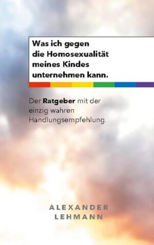 Mit diesem Ratgeber möchte der LGBT-Aktivist aus Brandenburg, Alex Lehmann, die einzig wahre Handlungsempfehlung für Eltern, die etwas gegen die Homosexualität ihres Kindes unternehmen möchten, aufzeigen: Nichts. Einen Teil seiner Marge wird Alex Lehmann an Vereine und anderen Organisationen spenden, die sich für die queere Community engagieren. Mit dem Erwerb dieses Buches, wird trotz des Nichts etwas Gutes getan.