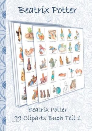 Das Beatrix Potter 99 Cliparts Buch Teil 1 enthält 99 + 21 wunderschöne und einzigartige Cliparts erstellt aus original Beatrix Potter Illustrationen, welche von Elizabeth M. Potter frei überarbeitet und in Einzeldateien abgelegt wurden. Alle Cliparts sind im Detail im Buch dargestellt und entsprechend der Zugehörigkeit zu den Beatrix Potter Geschichten sortiert. Sie können per Download zur privaten Verwendung heruntergeladen werden, Instruktionen hierzu sind im Buch aufgeführt. Die auf weißen Hintergrund präsentierten Cliparts stammen aus den folgenden Beatrix Potter Geschichten:: Die Geschichte von Peter Hase Die Geschichte von Benjamin Häschen Die Geschichte von den Flopsy Häschen Die Geschichte vom bösen Hasen Die Geschichte von der Hasen Weihnachtsfeier Cecily Parsleys Kinderreime 21 Bonuscliparts: Die Geschichte von Herrn Jeremy Fischer Die Grafiken im Buch sind in Schwarzweiß gehalten (außer in der ebook Variante), die downloadbaren Grafiken der Clipart-Dateien entsprechen farblich und qualitativ dem Original.