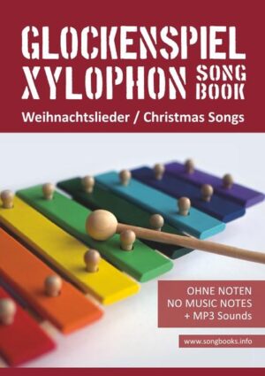 Liederbuch (in deutsch und english) mit 32 bekannte und beliebte Weihnachtslieder für Glockenspiel und Xylophon. Die Melodien wurden einfachst mit Zahlen aufbereitet, die Gesangsmelodie gibt die Rhythmik der zu spielenden Töne an. Liedtexte in Originalsprache