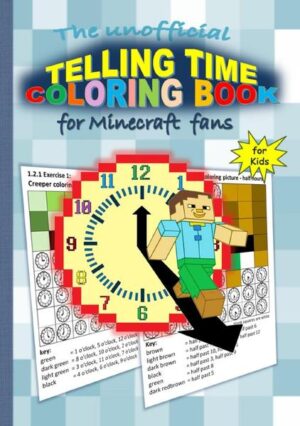 Do you like playing Minecraft and coloring? If that is the case, this book is just right for you. You can expect many exercises with characters from Minecraft to help you learn telling the time. Practice your knowledge in full hours, half hours, quarters of hours and minutes with analog and digital clocks. Solve the time question in each box of the coloring picture and use the color key below the graphic to determine the color of the square. The exercises are suitable for children from 7 years of age. The solutions to the exercises are listed in the solutions section. Every chapter explains a detail of time (e.g. hour, half an hour, quarter of an hour), so that understanding the structure is proceeded by exercises which adapt perfectly. All you need to get started is this book and colored pencils. A must have for all young Minecraft fans.