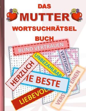 Ein besonderes Buch über den wohl wertvollsten und herzlichsten Menschen der Welt, der Mutter. Ob du gerade eine Pause von deinen täglichen Pflichten machst, im Bus oder in der U-Bahn sitzt, auf etwas wartest, oder du einfach nur entspannen möchtest, jetzt kannst du dich auf unterhaltsame Weise mit den liebevollen Umschreibungen der mütterlichen Fürsorge beschäftigen. Das perfekte Geschenk für Mütter. Die Rätsel sind gut lesbar in großer Schrift gehalten. Die Lösungen finden sich ebenfalls im Buch. Wortsuchrätsel zu lösen ist eine sinnvolle Beschäftigung, ist motivierend und Training für die grauen Gehirnzellen! Perfekt auch als Geschenk oder Mitbringsel. Weitere Wortsuchrätselbücher von Brian Gagg: H I S T O R Y: 1970iger Jahre, 1980iger Jahre, 1990iger Jahre, 1980iger Jahre Retrospaß, 1.WELTKRIEG, 2.WELTKRIEG, S P O R T: ANGELN, BADMINTON, BASKETBALL, BOWLING, EISHOCKEY, FALLSCHIRMSPRINGEN, FELDHOCKEY, FUßBALL, GOLF, HANDBALL, MINIGOLF, POKERN, RADSPORT, REITSPORT, SCHACH, SCHWIMMSPORT, SKI SPORT, SPORTARTEN, SQUASH, TENNIS, TISCHTENNIS, VOLLEYBALL, F A M I L I E U N D B E Z I E H U N G E N: MUTTER, VATER, SCHWESTER, BRUDER, OMA, OPA, FREUNDSCHAFT, LIEBESZITATE, F R E I Z E I T U N D H O B B I E S: GRILLEN, SKAT, URLAUB, SMARTPHONE und HANDY, AUTOMARKEN, BLUMEN, GARTEN, HUNDE, KATZEN, J A H R E S Z E I T E N U N D -E R E I G N I S S E: FRÜHLING, SOMMER, HERBST, WINTER, WEIHNACHTEN, OSTERN, HALLOWEEN, GEBURTSTAG, R E L I O N: BIBELVERSE O R T E: BERLIN, MALLORCA, S O N S T I G E S: GLÜCK, UFO, SCIENCE FICTION, HORROR, KRANKENPFLEGE, KRIMINALITÄT, LEHRER, SCHULE, LUSTIGE SCHIMPFWORTE