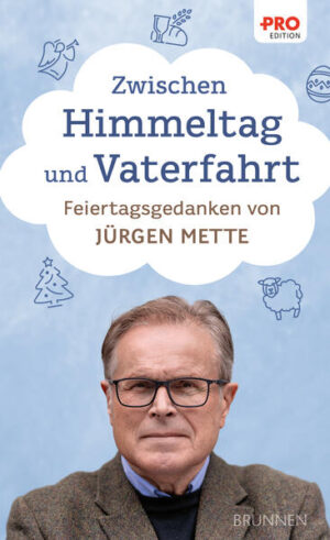 Der ehemalige Pastor, Theologe und Autor Jürgen Mette schreibt in seinem neuen Buch „Zwischen Himmeltag und Vaterfahrt” über Sinn und Unsinn von Feiertagen. Was hat Ostern mit dem Osterhasen zu tun und warum kommt an Weihnachten der Weihnachtsmann? Jürgen Mette schreibt mit scharfem Blick und spitzer Feder über die Feiertage, die uns regelmäßige freie Tage verschaffen, aber deren Sinn vielfach verloren gegangen ist. Was hat Himmelfahrt mit dem Vatertag zu tun, was feiern wir an Pfingsten und warum ist der 1. Mai der „Tag der Arbeit”? Die Kommentare des Theologen und Pastors insbesondere zu den christlichen Feiertagen sind im besten Sinne hintergründig, humorvoll, aber auch herausfordernd.