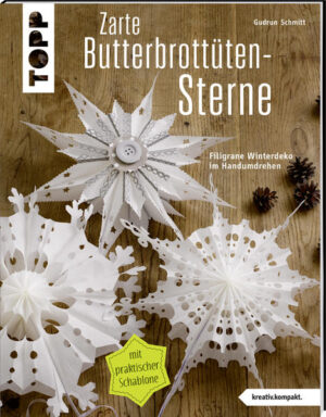 Der Shootingstar unter den Weihnachtssternen! Entdecken Sie, wie der im Handumdrehen gemachte Butterbrottütenstern durch farbige Tüten und hübsche Verzierungen immer wieder neu variiert werden kann. Mit der beiliegenden Schablone können zudem filigrane Schnittmuster gefertigt und individuell kombiniert werden. Mit genialer Aufhängelösung, mit der sich die Sterne zur platzsparenden Aufbewahrung zusammenfalten lassen und sogar in einem Briefumschlag verschickt werden können.