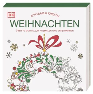 Meditative Weihnachtsbilder zum Ausmalen Für kreative Entspannung braucht es nicht viel: bunte Stifte und dieses fantasievolle Ausmalbuch mit wunderschönen Weihnachts-Motiven für Erwachsene reichen aus und schon können Sie sich viele Stunden lang kreativ beschäftigen. Der meditative Effekt der über 70 Ausmalbilder wirkt sich positiv auf Körper und Geist aus. Lassen Sie sich von den vielfältigen Motiven begeistern und kreieren Sie kleine individuelle Kunstwerke. Entspannung, Kreativität und Achtsamkeit in einem Ausmalblock Ausmalbilder sind wunderbare Entspannungshilfen. Während des Ausmalens richten Sie Ihre Konzentration auf die verschlungenen Linien und Muster der geschmückten Weihnachtsbäume, Rentiere oder Lebkuchenmänner und können so den Alltag hinter sich lassen. Die Ausmalblöcke der Achtsam & Kreativ-Reihe begeistern durch ihre filigrane Ästhetik und das durchdachte Design: das einseitig bedruckte Papier mit den ästhetischen Malvorlagen ist so hochwertig, dass ein Durchdrücken des Stiftes vermieden wird. Außerdem können die einzelnen Bilder ganz einfach herausgetrennt und so verschenkt oder als Blickfang an der Wand aufgehängt werden. - über 70 inspirierende Ausmalbilder mit weihnachtlichen Motiven - hochwertiger Ausmalblock mit einzeln heraustrennbaren Seiten - Kreativität für die Handtasche durch praktisches Mitnahme Format Farbenfrohe Entspannung und weihnachtliche Stimmung mit dem kreativen Ausmalblock für Erwachsene. Verbringen Sie achtsame und kreative Stunden mit den fantasievollen Ausmalbildern.