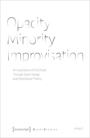 The expression »to come out of the closet« calls for an analysis of how language and notional as well as social spaces interact and intersect to constitute »queer«. This performative book, a product of artistic research, is an exploration of the proverbial closet through linguistics, queer, and postcolonial theory. It is a project in which opacity, minority, and improvisation happen on the levels of content, analysis, and typography. Eleven queer slangs from around the world become part of an exploration of queerness and knowledge from the Periphery through autoethnography, Édouard Glissant's concept of opacity, José Muñoz's disidentifications, and Gloria Anzaldúa's performative writing. Theory, personal accounts, and art are interwoven to offer an interdisciplinary reading of the slangs as queer methods of survival and resistance.