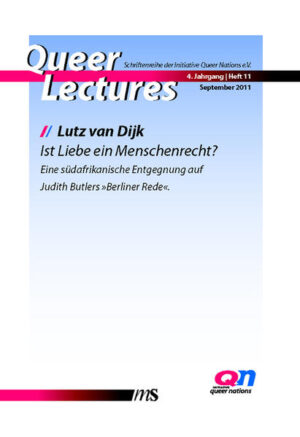 Judith Butler hat in ihrer "Berliner Rede" 2010 (Judith Butler: Queere Bündnisse und Antikriegspolitik) die Frage sexueller Emanzipation im Zusammenhang queerer Bündnisse von Minderheiten diskutiert und an diese Bündnisse hohe theoretische Erwartungen gestellt. Lutz van Dijk antwortet ihr aus den Niederungen der Praxis heraus. Er stellt ihr eine Position gegenüber, die vom universellen Menschenrecht jenseits der Rechte von Minderheiten oder Mehrheiten ausgeht und diskutiert vor dem Hintergrund seiner Arbeit in Südafrika und den Erfahrungen bei der Überwindung der Apartheid, wie Menschenrechte für schwule, Lesben, Transgender und Transidente durchgesetzt werden können.