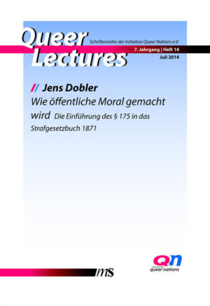 Mit der Einführung des Code pénal in Frankreich 1810 und seiner Ausbreitung in Folge der napoleonischen Kriege setzte eine weitgehende Liberalisierung des Homosexualitätsstrafrechts ein. In Bayern waren homosexuelle Akte seit ab 1813 straffrei, in Württemberg waren sie ab 1839 nur noch Antragsdelikt, ebenso in Braunschweig ab 1840. In Hannover ab 1840 und Baden ab 1845 wurde Homosexualität nur noch im Zusammenhang mit der Erregung eines öffentlichen Ärgernisses bestraft. Das Preußische Landrecht hinkte mit seinen Strafbestimmungen also deutlich hinter der europäischen und deutschen Entwicklung hinterher. Dass seine Bestimmungen in ein erstes deutsches Reichsstrafgesetzbuch eingingen, war also alles andere als selbstverständlich. Jens Dobler beschreibt die Geburtsstunde des § 175 StGB vor diesem Hintergrund nicht als einseitige Durchsetzung reaktionärer Politik, sondern als ein Spektakel in verschiedenen Arenen: Er skizziert die widerstreitenden Kräfte innerhalb eines komplexen Systems von Politik, Jurisprudenz, anderen Wissenschaften und Betroffenen, vor allem aber auch von einer Öffentlichkeit, deren schwankende Stimmung stark von brisanten, aktuellen Ereignissen geprägt wurde. Diese stark geweitete Perspektive auf ein folgenreiches Kapitel deutscher Rechtsgeschichte eröffnet neue Fragestellungen auch für die Erforschung der jeweiligen gesellschaftspolitischen Rahmenbedingungen, die spätere Reformbemühungen zum § 175 lange scheitern ließen.