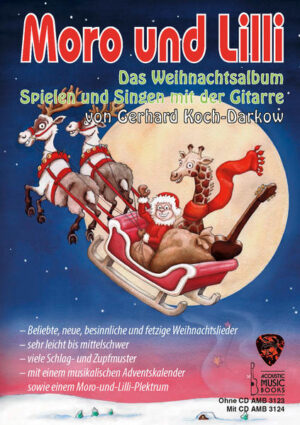 In der Vorweihnachtszeit ist das Spielen und Singen von Weihnachtsliedern unverzichtbarer Bestandteil des Gitarrenunterrichts mit Anfängern und Fortgeschritten. Moros und Lillis Weihnachtsalbum hält für jeden Gitarrenschüler passende Lieder bereit und weckt die Freude am gemeinsamen Musizieren.Neben den beliebtesten Weihnachtsliedern stehen hierzulande unbekannte, „fetzige“ Lieder aus Spanien, Finnland, Brasilien, Mexiko, Bolivien und Venezuela. Sie beleben das weihnachtliche Musizieren und bieten Schülern wie Lehrern willkommene Abwechslung.Dabei reicht die Bandbreite von sehr leichten Liedern, die nur einstimmiges Melodiespiel verlangen, u¨ber leichte und mittelschwere Stu¨cke mit leeren und gegriffen Bässen bis hin Weihnachtsliedern im Fingerpicking Style.Damit die Lieder mitgesungen werden können, lernen die Schüler, den Kapodaster einzusetzen. Außerdem gibt es Akkordbegleitungen, Schlag- und Zupfmuster und viele Schüler- und Lehrerbegleitstimmen. Sie ermöglichen ein lebendiges Musizieren im Gruppen- und Einzelunterricht und in ganz unterschiedlichen Schwierigkeitsgraden. So wird das Album die Schüler über mehrere Jahre begleiten - sicherlich zur Freude vieler Eltern, da sich die Anschaffung auf Dauer bezahlt macht.Der musikalische Adventskalender, der die Schüler Weihnachtslieder entdecken lässt, das Moro- und Lilli-Plektrum und die humorvollen Grafiken werden die Kinder begeistern.