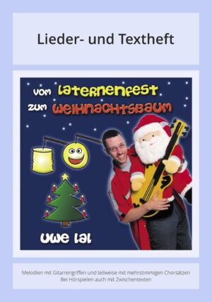 15 Mitmachlieder für die Zeit vom Martinstag bis zum Heiligen Abend. 'Vom Laternenfest zum Weihnachtsbaum' wollen diese Mitmachlieder von Kinderliedermacher Uwe Lal den Kindern in Kindergarten und Grundschule Begleiter sein durch die für sie wohl spannendste und aufregendste Zeit des Jahres. Mit einem bunten 'Lichterfest' zum Martinstag beginnt die CD. Im Licht dieser Laternenlieder wird die Geschichte von St. Martin, der ein Herz für Menschen in Not hatte und seinen Mantel mit dem frierenden Bettler teilte, wieder ganz lebendig. Sind die Laternen erloschen, 'Dann ist es bald so weit' - 'Endlich, endlich' beginnt die heißersehnte Advents- und Weihnachtszeit. Ob die Kinder dem Nikolaus ihre Gedichte vortragen oder darüber staunen, dass Gott so groß ist und doch so klein wurde, beim Hören dieser Lieder vergeht die lange Zeit des Wartens auf das ersehnte Weihnachtsfest wie im Fluge. Trackliste: 01. Vom Lichterfest zum Weihnachtsbaum, 02. Wir feiern heut ein Lichterfest, 03. Wir zünden die Laternen an, 04. Laternen, 05. Schaut her, Laternen haben wir gemacht, 06. Dann ist es bald soweit, 07. Endlich ist es nun soweit, 08. Weihnachtskerze, leuchte, 09. Nikolaus, oh Nikolaus, 10. Weihnachtszeit, du schöne Zeit, 11. Das muss ich haben, 12. Kinder sind die reinste Freude, 13. Ich kann nicht mehr warten, 14. Gott ist groß, 15. Alle Ehre Gott im Himmel - Lieder- und Textheft: 28 Seiten · A5 Heft · Melodien und Text mit Gitarrengriffen und Instrumentalstimmen