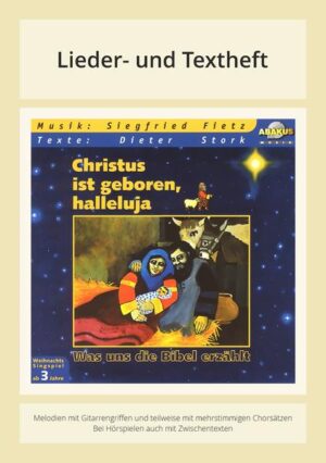 Die Geburt Christi - diese wundersame Zeit - in mitreißenden Liedern erzählt, die unsere Kinder immer wieder hören möchten. Trackliste: 01. Eine wundersame Zeit, 02. Fürchte dich nicht, 03. Hörspiel 01, 04. Ein kleines Mädchen aus der Provinz, 05. Hörspiel 02, 06. Wo ist Raum, 07. Hörspiel 03, 08. Leise, leise, leise, 09. Hörspiel 04, 10. Der Floh, 11. Hörspiel 05, 12. Bei Bethlehem auf kargem Felde, 13. Hirten sind gekommen, 14. Du mein Sohn, nun schlafe ein, 15. Hörspiel 06, 16. Feiert Gottes Weihnacht, 17. Hörspiel 07, 18. Seht die große Karawane, 19. Wo liegt denn nur das Bethlehem, 20. Hörspiel 08, 21. Weihnachten sei überall - Lieder- und Textheft: 28 Seiten · A5 Heft · Melodien und Text mit Gitarrengriffen und Zwischentexten