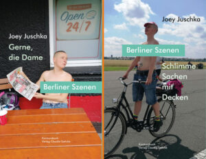 In zwei Bänden und 144 Szenen erzählt Joey Juschka aus dem Alltag mitten in Berlin. Buchpaket aus "Gerne, die Dame" (ISBN 978-3-88769-976-5) und "Schlimme Sachen mit Decken" (ISBN 978-3-88769-977-2) mit je 72 Berliner Szenen.