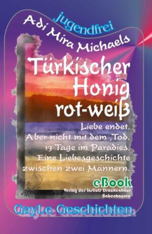 ERSCHIENEN ALS BUCH & EBOOK. Adi Mira Michaels besonderer Roman! Eine mal ganz andere Geschichte. Aydin und Chiron - ein Paar, wie es ungleicher nicht sein kann. Aydin, der fast feenhafte Deutsch-Türke, Student der Fotografie und Chiron, ein vierschrötiger, kantiger Krankenpfleger. Sie treffen sich zum ersten Mal, wo man sich halt mal so trifft, wenn einer der beiden Krankenpfleger ist: im Krankenhaus nach einem Überfall auf Aydin. Schnell entwickelt sich eine Freundschaft, die mit der Zeit zur Liebe wird. Nicht in sexueller Obsession, sondern aus dem Herzen. Sie ziehen bald zusammen und verleben einige fröhliche, friedliche Jahre in einer norddeutschen Großstadt. Der Hass der Täter schlägt in erneute Gewalt um, diesmal überlebt es Aydin nicht. Nach sechs Monaten im Koma werden die Geräte abgeschaltet. Chiron ist nicht nur verzweifelt, er ist selbst tot. Nur noch mechanisch arbeitend, bekommt er eines Abends einen Befehl von den gemeinsamen holländischen Freunden, unverzüglich zu ihnen zu reisen, eine Pause zu machen. Er folgt dem Befehl und sein Leben erhält eine neue Wendung. Das Medium Margaret aus Amsterdam stellt für ihn eine Verbindung zur anderen Seite des Lebens dar. Eine spannende, erotische Liebesgeschichte zweier Männer und ihrer Freunde, die eine sehr ungewöhnliche Wendung nimmt. Es wäre falsch, diesen Roman von Adi Mira Michaels nicht als zumindest esoterisch angehaucht zu bezeichnen. Trotz allem schwebt keiner der Protagonisten oder gar der Autor über dem Boden, es bleibt bodenständig und bietet auch auf der anderen Seite, im Paradies weit mehr, als nur flachen Humor. P.S.: dieser Roman ist unter dem Titel Dr rosarot Himmel mit erotische Detailbeschreibungen erschienen (Buch, eBook, Hörbüch)