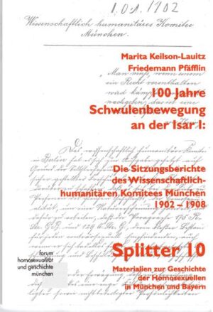 Das Wissenschaftlich-humanitäre Komitee München, dessen Sitzungsberichte hier neu kommentiert und eingeleitet vorgelegt werden, markiert die Geburtsstunde der organisierten Schwulenbewegung in München. Es wurde von dem Apotheker Joseph Schedel zusammen mit u.a. dem "Kosmiker" Alfred Schuler unter derr Ägide von Magnus Hirschfeld 1902 in München gegründet. "Man muss, wenn einem ein Recht vorenthalten wird, kämpfen und nicht nachgeben