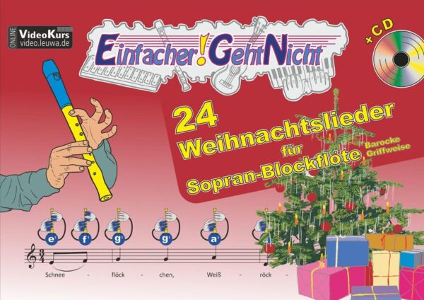 Einfacher geht es nicht: 24 Weihnachtslieder mit einzigartiger Notationsergänzung, die von Einsteigern sehr schnell auf der Blockflöte gespielt werden können. Das funktioniert auch ohne Notenkenntnisse, diese werden spielerisch ganz nebenbei gelernt. Es gibt über jeder Note eine Grafik. Entsprechend der markierten Finger wird der jeweilige Griff dargestellt. Durch diese Notationsergänzung können auch Anfänger sehr schnell auf der Blockflöte spielen. Achte auf die Griffweise: Dieses Heft eignet sich für alle Sopran Blockflöten mit Barocker Griffweise. Dann stimmen die Grafiken und Grifftabellen werden überflüssig. Ein besonderes Erlebnis und kleine Herausforderung: Das Mitspielen zum Play Along! Zu jedem Lied gibt es ein "Play Along" in langsamen Tempo mit Einzähl-Klick und eine schnellere Instrumentalversion zum Kennenlernen der Melodien, Mitsingen oder Mitspielen für Fortgeschrittene. Diese sind auf der beiligenden Audio-CD oder per Link zu verschiedenen Streamingdiensten direkt auf dem Smartphone verfügbar. Viele kostenlose Ergänzungen! Der Verlag aus Freiburg im Breisgau bietet außerdem zum Download auf seiner Webseite: ✔️ Begleitvideos mit Infos und nützlichen Tipps zum Spielen. ✔️ Liedtexte zu allen Liedern ✔️ Noten mit den Zweitstimmen zu allen Liedern ✔️ Noten für Klavierbegleitung zu allen Liedern Alles passt zusammen: Die Lieder in den Heften dieser Reihe sind so arrangiert, dass sie mit den anderen Instrumenten (Gitarre, Keyboard, Klavier, Mundharmonika, Ukulele, Glockenspiel, Kalimba, usw.) zusammen gespielt werden können. Inhalt: 01: Ihr Kinderlein, kommet 02: Schneeflöckchen, Weißröckchen 03: Vom Himmel hoch, da komm' ich her 04: Alle Jahre wieder 05: Am Weihnachtsbaum die Lichter brennen 06: Morgen, Kinder, wird's was geben 07: Kommet ihr Hirten 08: Leise rieselt der Schnee 09: Morgen kommt der Weihnachtsmann 10: Still, still, still, weil's Kindlein schlafen will 11: O du fröhliche, o du selige 12: Lasst und froh und munter sein 13: Laterne, Laterne 14: Sankt Martin 15: Stille Nacht, heilige Nacht 16: Zu Bethlehem geboren 17: O Tannenbaum 18: Kling, Glöckchen, kling 19: Ich geh mit meiner Laterne 20: Was soll das bedeuten 21: Fröhliche Weihnacht überall 22: Süßer die Glocken nie klingen 23: Nun singet und seid froh! 24: Jingle Bells Viel Spaß beim Spielen auf deiner Blockflöte!