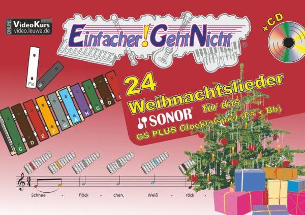 Einfacher geht es nicht: 24 beliebte Weihnachtslieder mit einzigartiger Notationsergänzung, die von Einsteigern sehr schnell auf dem Glockenspiel gespielt werden können. Das funktioniert ohne Notenkenntnisse, die spielerisch und ganz nebenbei gelernt werden. In der einzigartigen Grafik über jeder Note ist die anzuschlagende Klangplatte sowie die Note in der entsprechenden Farbe markiert. Achte auf die Farben: Dieses Heft eignet sich für das SONOR Sopran Glockenspiele GS Plus mit bunten Klangplatten und F#+Bb Ergänzung. Diese sind beim GS plus enthalten. Vergleiche einfach die Farben auf dem Cover mit dem Instrument. Ein besonderes Erlebnis und kleine Herausforderung: Das Mitspielen zum Play Along! Zu jedem Lied gibt es ein "Play Along" in langsamen Tempo mit Einzähl-Klick und eine schnellere Instrumentalversion zum Kennenlernen der Melodien, Mitsingen oder Mitspielen für Fortgeschrittene. Diese sind auf der beiligenden Audio-CD oder per Link zu verschiedenen Streamingdiensten direkt auf dem Smartphone verfügbar. Viele kostenlose Ergänzungen! Der Verlag aus Freiburg im Breisgau bietet außerdem zum Download auf seiner Webseite: ✔️ Begleitvideos mit Infos und nützlichen Tipps zum Spielen. ✔️ Liedtexte zu allen Liedern ✔️ Noten mit den Zweitstimmen zu allen Liedern ✔️ Noten für Klavierbegleitung zu allen Liedern Alles passt zusammen: Die Lieder in den Heften dieser Reihe sind so arrangiert, dass sie mit den anderen Instrumenten (Glockenspiel, Keyboard, Klavier, Mundharmonika, Ukulele, Blockflöte usw.) zusammen gespielt werden können. Inhalt: 01: Ihr Kinderlein, kommet 02: Schneeflöckchen, Weißröckchen 03: Vom Himmel hoch, da komm ich her 04: Alle Jahre wieder 05: Am Weihnachtsbaum die Lichter brennen 06: Morgen, Kinder, wirds was geben 07: Kommet, ihr Hirten 08: Leise rieselt der Schnee 09: Morgen kommt der Weihnachtsmann 10: Still, still, still, weil's Kindlein schlafen will 11: O du fröhliche 12: Lasst uns froh und munter sein 13: Laterne, Laterne 14: Sankt Martin 15: Stille Nacht, heilige Nacht 16: Zu Bethlehem geboren 17: O Tannenbaum 18: Kling, Glöckchen, klingelingeling 19: Ich geh mit meiner Laterne 20: Was soll das bedeuten 21: Fröhliche Weihnacht überall 22: Süßer die Glocken nie klingen 23: Nun singet und seid froh! 24: Jingle Bells Viel Spaß beim Spielen auf deinem Glockenspiel!