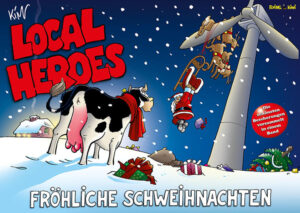 Local Heroes Gesammelte Weihnachtscartoons Denkt euch, ich habe den neuen Local Heroes Band gesehen (frei nach Anna Richter) Denkt euch, ich habe den neuen Local Heroes Band gesehen: Er liegt in den Buchhandlungen, der Titel voll Schnee, mit rot gefrorenem Euter. Der Schlitten am Windrad, Sankt Niklas dran hängt, die Hände taten ihm weh. Der Sack mit Geschenken liegt unten im Schnee. Was drin steht, möchtet ihr wissen? Ihre Naseweise, netter Versuch! Denkt ihr, es wäre offen das Buch? Zugeklappt bis oben hin! Doch es ist gewiss etwas Schönes drin! Es roch so nach Gags und nach Witzen!