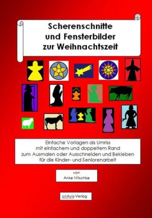 Das vorliegende Material „Scherenschnitte und Fensterbilder zur Weih-nachtszeit“ bietet 15 verschiedene, motivisch vereinfachte Vorlagen zum Bemalen oder Ausschneiden. Die Vorlagen lassen sich entweder auf weißes Papier kopieren und einzeln bemalen oder auf die Rückseite von bunten oder schwarzen Karton übertragen (abpausen), um ihre Formen mit Messer oder Schere, je nach Leistungsfähigkeit des Bastelnden, auszuschneiden. Jedes Motiv wird daher erstens einmal mit doppeltem Rahmen und zweitens mit einfachem Umriss angeboten, so dass gestalterische Freiheiten möglich sind. Die fertigen Beispiellösungen sieht man auf dem Titelbild dieses Heftes. Tipp: Einfacher gestaltet sich das Ausschneiden, wenn die Vorlagen auf A3 vergrößert werden. Die Bilder können zur Binnendifferenzierung durch weitere, selbst gestaltete Papierelemente, die mit in die Vorlage geklebt werden, erweitert werden. Besonders unauffällig gelingt dies bei schwarzem Tonkarton. Die fertigen Ergebnisse können laminiert und so leicht als Bilder an Fenstern oder Wänden aufgehängt werden.