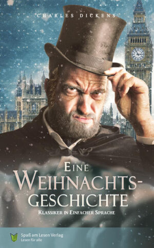 Diese berühmte Weihnachtsgeschichte spielt im Jahr 1843. An Heiligabend. Alle feiern Weihnachten. Nur einer nicht: der alte Ebenezer Scrooge. Für Scrooge ist Weihnachten reine Zeitverschwendung. Er verdient lieber Geld. Doch dann kommt Scrooge unerwarteten Besuch. Es ist seine allerletzte Chance, sich zu besinnen. Und Weihnachten so zu feiern wie alle anderen. Das Geräusch kommt aus dem Keller. Es klingt wie eine schwere Kette, die über die Steintreppe geschleppt wird. Das Rasseln der Kette wird immer lauter. Und es kommt immer näher. Jetzt hört es Scrooge draußen auf der Treppe. Vor der Wohnungstür hört das Rasseln auf. Voller Angst starrt Scrooge auf die Tür. Der englische Schriftsteller Charles Dickens wurde 1812 geboren. Seine Eltern waren arm. Viele eigene Erfahrungen aus seiner Kindheit beschrieb er in seinen berühmten Büchern „Oliver Twist“ und „David Copperfield“.