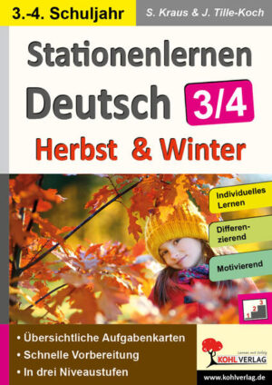 Die zahlreichen Stationen sprechen die Bereiche Grammatik, Rechtschreibung, Lesen und Schreiben an. Je nach individuellem Leistungsvermögen können verschiedene Niveaustufen ausgewählt werden. Die Themenbereiche werden wiederholt, vertieft und erarbeitet. Dabei ist sowohl Partner- als auch Einzelarbeit möglich. Abwechslungsreiche Inhalte speziell zum Thema Herbst und Winter werden durch selbstständiges Lernen erschlossen. Das eigenverantwortliche Tun unterstützt nicht nur die Sprach-, sondern auch die Methodenkompetenz. 56 Seiten, mit Lösungen