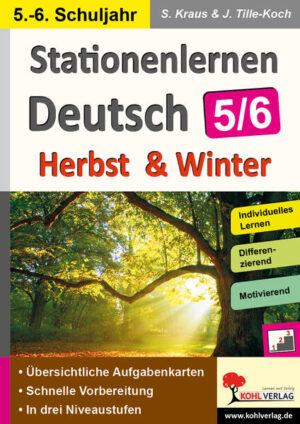 Die zahlreichen Stationen sprechen die Bereiche Grammatik, Rechtschreibung, Lesen und Schreiben an. Je nach individuellem Leistungsvermögen können verschiedene Niveaustufen ausgewählt werden. Die Themenbereiche werden wiederholt, vertieft und erarbeitet. Dabei ist sowohl Partner- als auch Einzelarbeit möglich. Abwechslungsreiche Inhalte speziell zum Thema Herbst und Winter werden durch selbstständiges Lernen erschlossen. Das eigenverantwortliche Tun unterstützt nicht nur die Sprach-, sondern auch die Methodenkompetenz. 56 Seiten, mit Lösungen