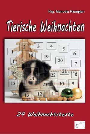 Ein Adventskalender der tierischen Art erwartet Sie. 21 Autoren haben 24 Weihnachtsgeschichten verfasst, mit einem Tier in der Hauptrolle. Herausgekommen ist eine emotionale Sammlung von Weihnachtstexten, die eines ganz klar zeigen: Ohne Tiere wären die Feiertage nur halb so schön! Diese Autoren haben mitgewirkt: Anja Kubica, Björn Wulkop, Bettina Hartig, Dieter Kleffner, Dörte Müller, Erich Carl, Karin Beier, Laura-Luisa Neitz, Manuela Klumpjan, Margit Günster, Andreas Niggemeier, Margret Küllmar, Martina Eberle, Michaela Lipp, Peter J. Scholz, Philine Ebert, Raymonde Graber, Uwe Berger, Veronika M. Dutz, Wilhelm Maria Lipp, Wolfgang Rödig